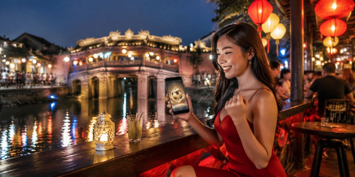 Người xem bóng đá tại chợ đêm Hội An đặt kèo trận đấu qua điện thoại